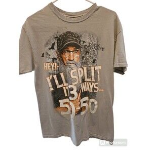 Duck Dynasty Hey I'll Split It 50-50 Graphic Print Casual Gray T Shirt Size M